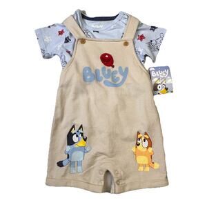Bluey Baby Boy Tan Shortall Set 12 Months Overalls Dogs Short Sleeve Cute￼